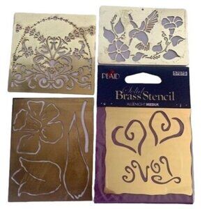 Plaid Solid Brass Stencils Set Flowers Birds Scrapbooking Embossing